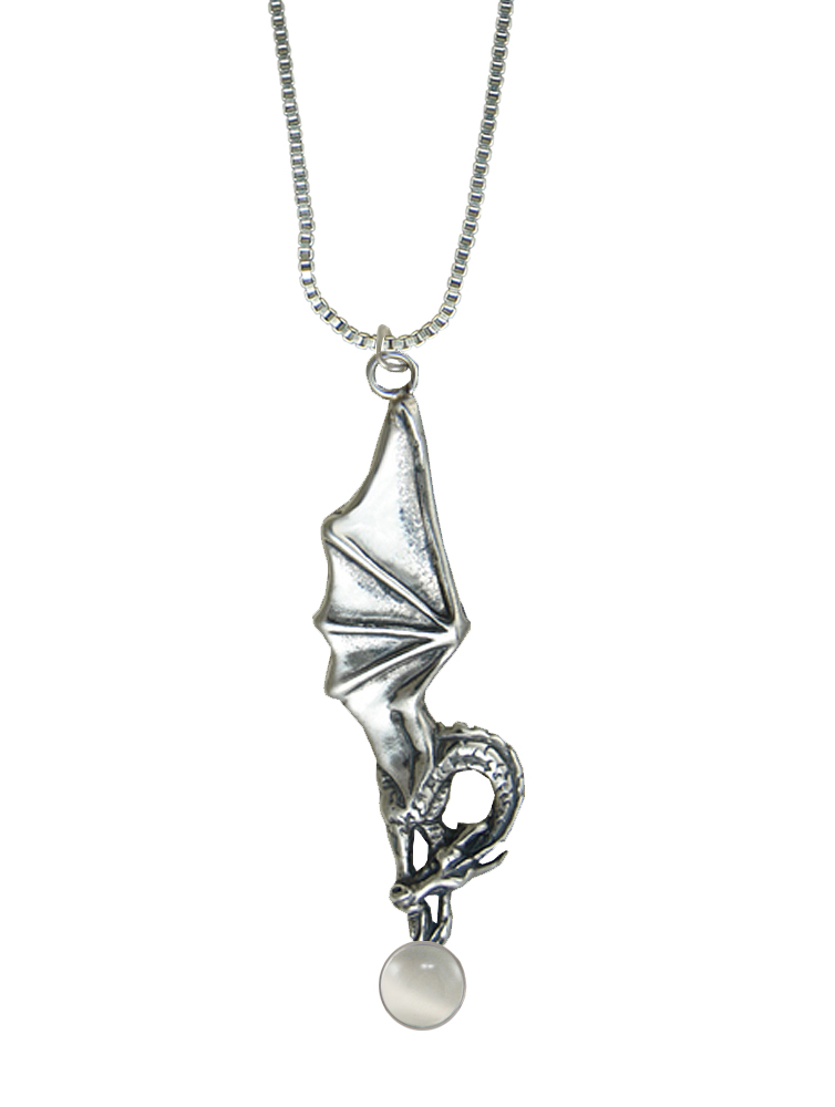 Sterling Silver Sleeping Dragon Pendant With White Moonstone